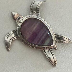Sterling Silver Turtle Pendant with Purple Stone